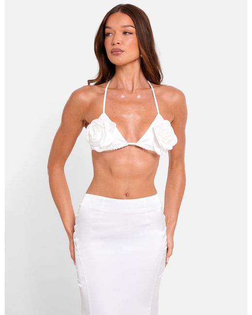 Public Desire Blue Bralet Top With Floral Corsage White