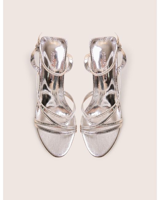 Public Desire Brown Free Spirit Silver Strappy Round Toe Mid Heels