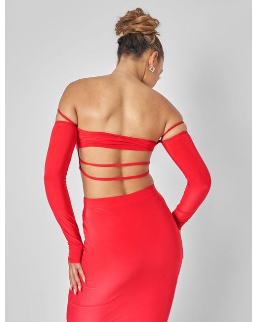 Public Desire Red Bardot Strappy Top Co-ord