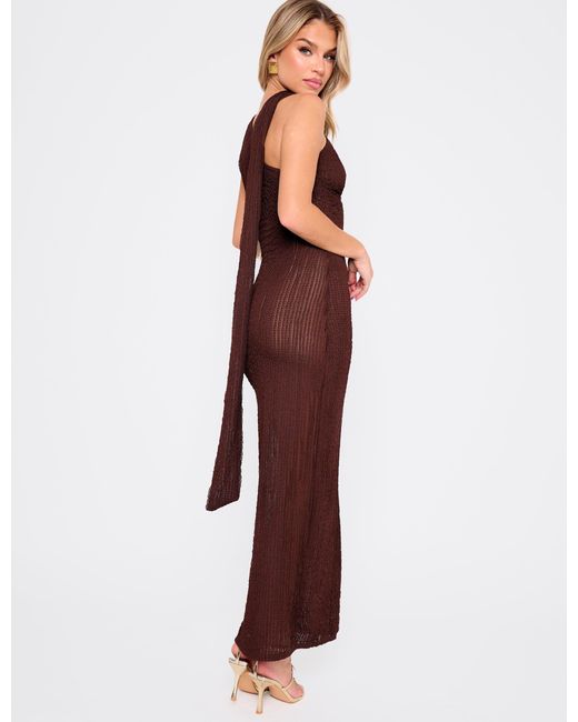 Public Desire Textured Scarf Detail Cut Out Maxi Dress Chocolate