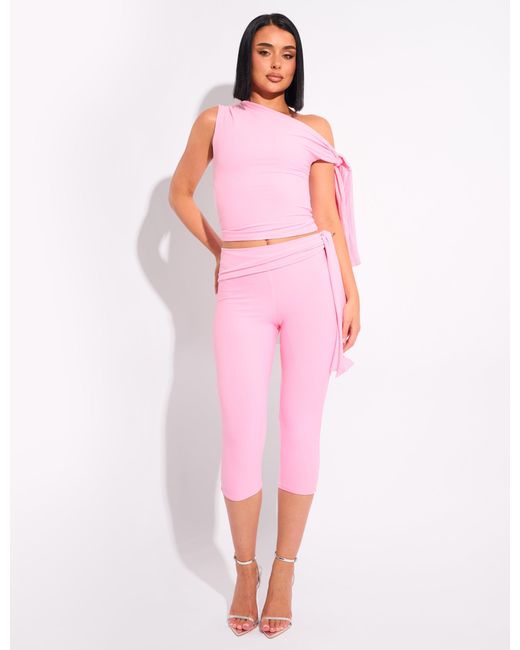 Public Desire Knot Detail Tie Side Luxe Slinky Capri Pants Pink