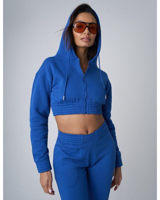 Public Desire Cinched Waist Cropped Hoodie Cobalt Blue