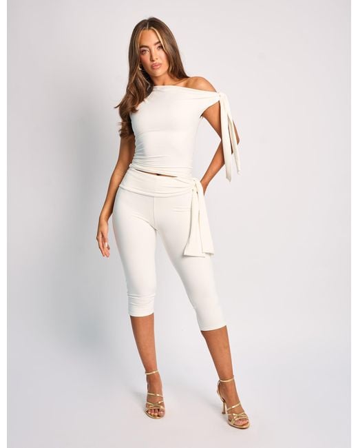 Public Desire Knot Detail Asymmetric One Shoulder Luxe Slinky Top White