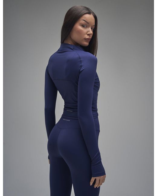 Public Desire Blue Kaiia Sculpt Long Sleeve Zip Through Fitted Jacket Navy