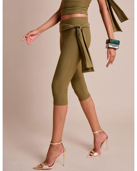 Public Desire Multicolor Knot Detail Tie Side Luxe Slinky Capri Pants Khaki