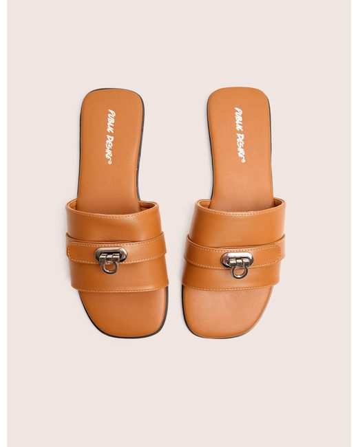 Public Desire Radiance Wide Fit Brown Buckle Trim Flat Sandals