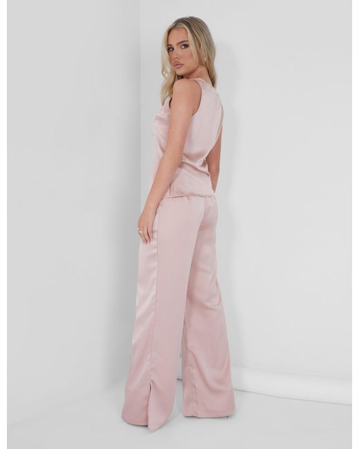 Public Desire Button Detail Satin Waistcoat Top Pink