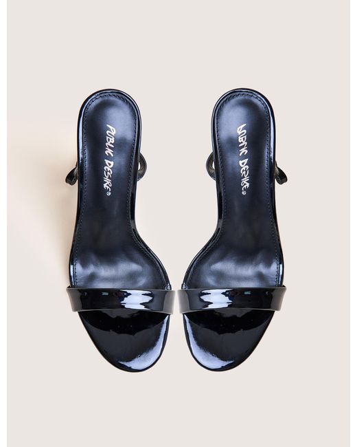 Public Desire Natural Soho Black Patent Barely There Strappy Stiletto Heels