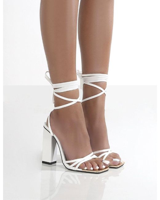 white block heels lace up
