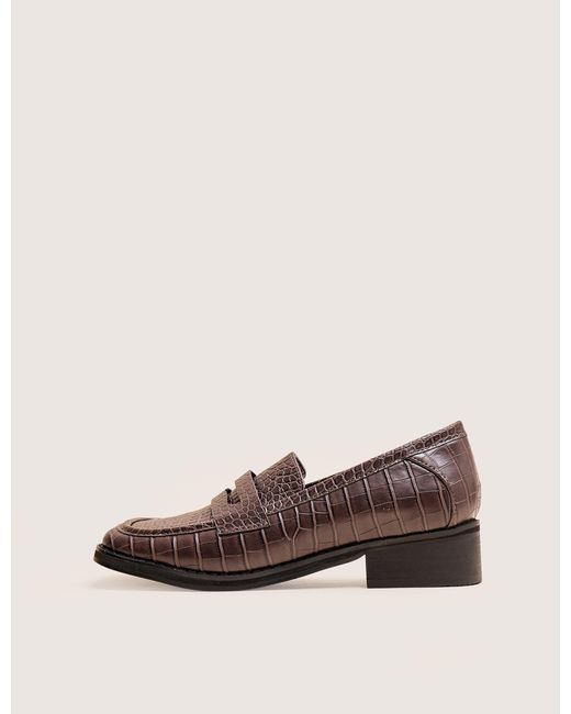 Public Desire Decaf Brown Croc Square Toe Penny Loafer