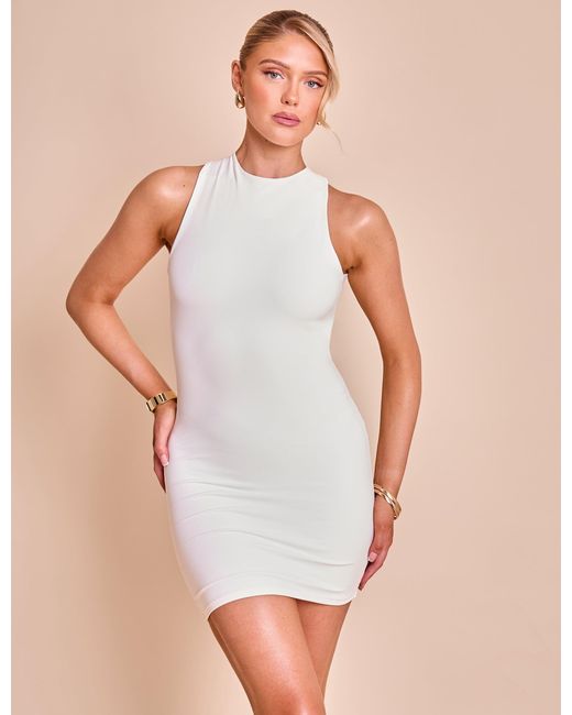 Public Desire Cross Over Back Detail Luxe Slinky Mini Dress White