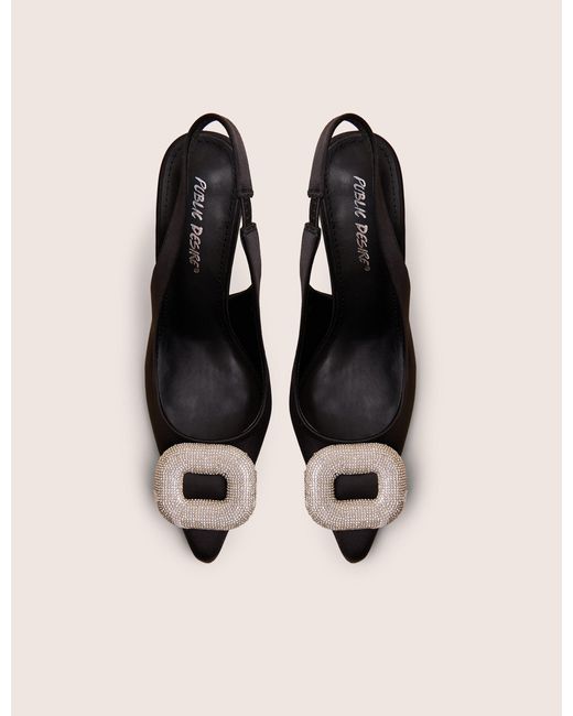 Public Desire White Floss Black Satin Diamante Embellished Sling Back Court Heels