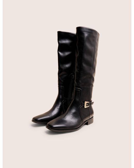 Public Desire Mackie Black Pu Buckle Detail Knee High Riding Boot