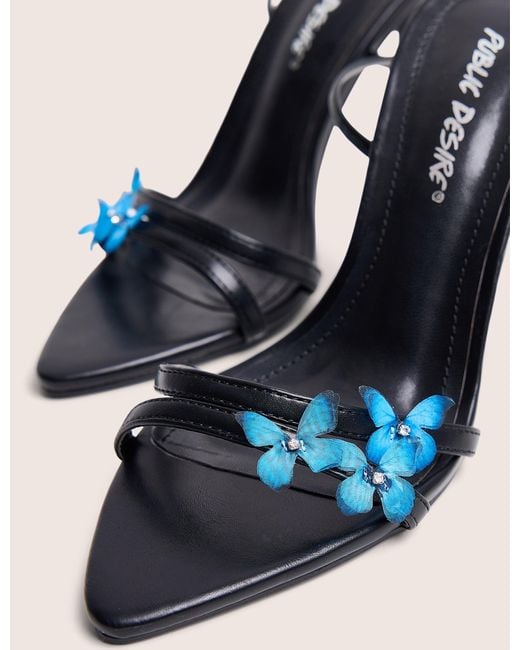 Public Desire Natural Hallie Black Butterfly Embellishment Ankle Tie High Heels
