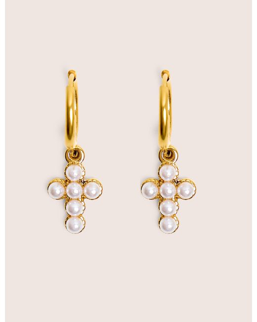 Public Desire Natural Mini Hoop Drop Cross Detail Earrings