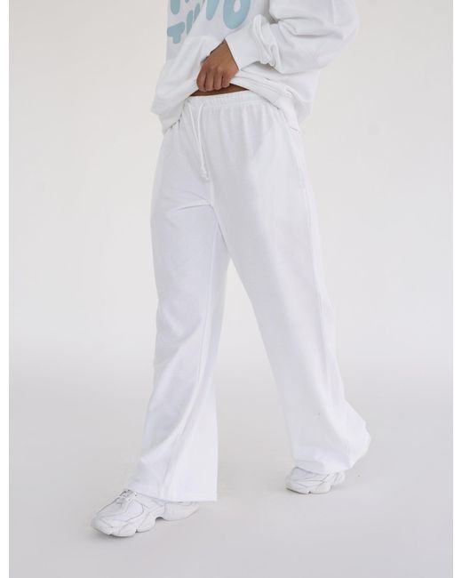 Public Desire Kaiia Studio Bubble Logo Pocket Wide Leg Sweat Pants White & Blue