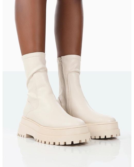 Public Desire Synthetic Rusty Bone Pu Chunky Sole Platform Sock Ankle Boots Lyst