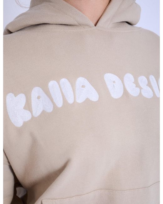 Public Desire White Kaiia Design Embroidered Bubble Logo Oversized Hoodie Light Stone