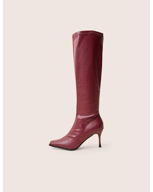 Public Desire Red Scorpion Burgundy Mid Heel Sock Knee High Boots