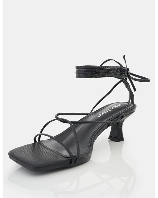 Public Desire Multicolor Shibuya Black Snake Texture Pu Square Toe Lace Up Low Heels