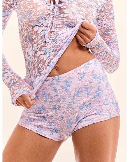 Public Desire Floral Lace Hot Pant Micro Shorts Pink