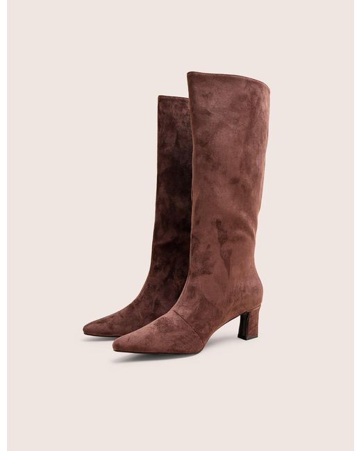 Public Desire Multicolor Boomer Brown Suedette Pointed Toe Knee High Mid Heel Boots