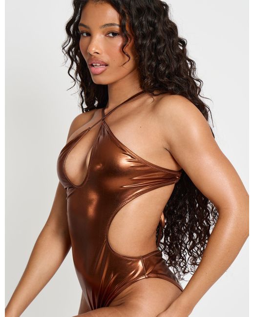 Public Desire Halter Neck Cut Out Swimsuit Chocolate Brown