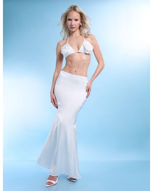 Public Desire Blue Bralet Top With Floral Corsage White