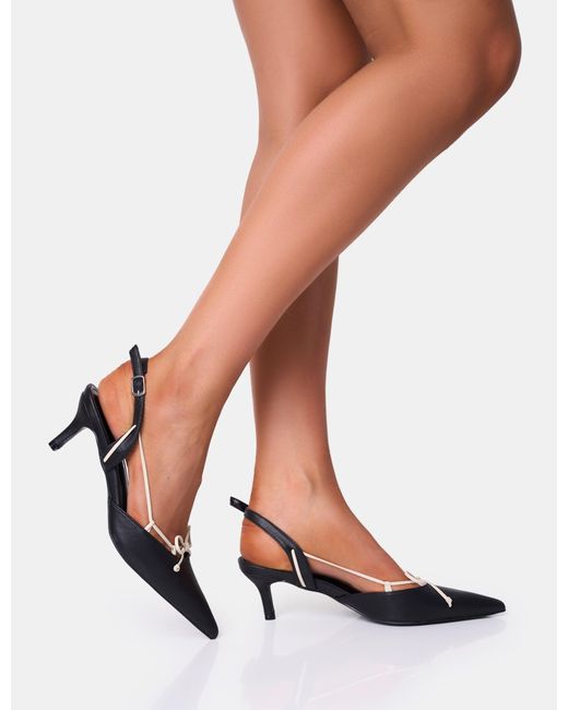 Public Desire Blue Rai Black Wide Fit Bow Detail Slingback Court Mid Heels