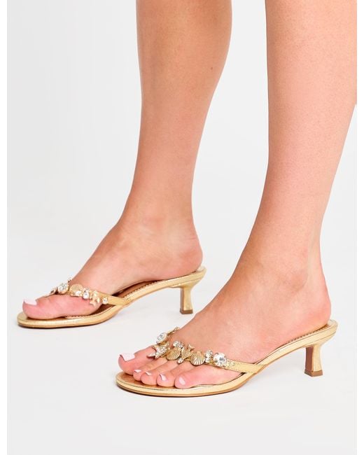 Public Desire Pink Eldwen Gold Mirror Pu Under The Sea Trim Mule Mid Heels