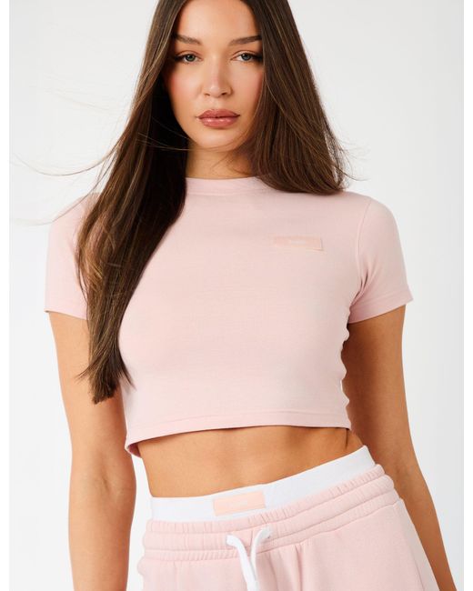 Public Desire Kaiia Label Logo Baby Tee Dusty Pink