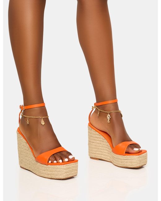 Public Desire Naya Orange Seashells Anklet Jute Espadrilles Wedge