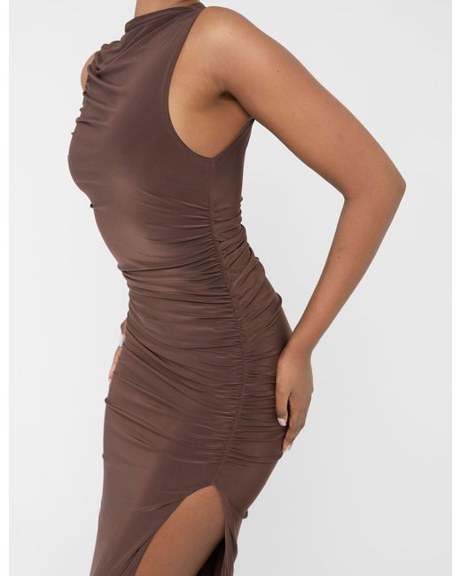 Public Desire Gray High Neck Ruched Detail Maxi Dress Chocolate