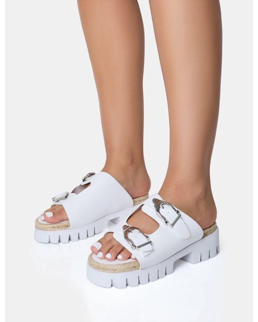 Public Desire Equinox White Chunky Jute Detail Buckle Flatform Sandals