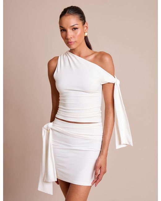 Public Desire Pink Knot Detail Luxe Slinky Mini Skirt White