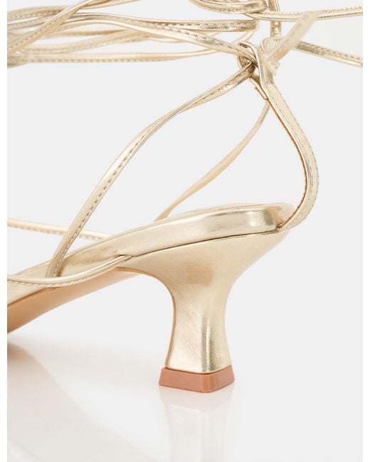 Public Desire Natural Shibuya Gold Snake Pu Square Toe Lace Up Low Heels