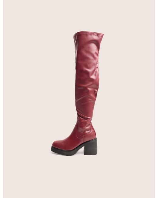 Public Desire Sensored Burgundy Chunky Sole Sock Over The Knee Boots