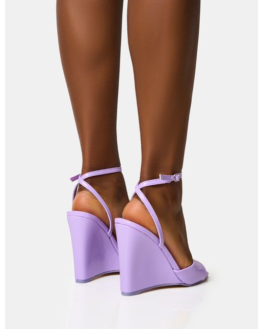 Public Desire White Connection Lilac Strappy Peep Toe Wedges
