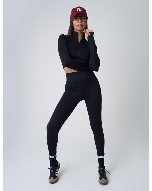 Public Desire Blue Ribbed High Waisted Bum Lift Leggings Black