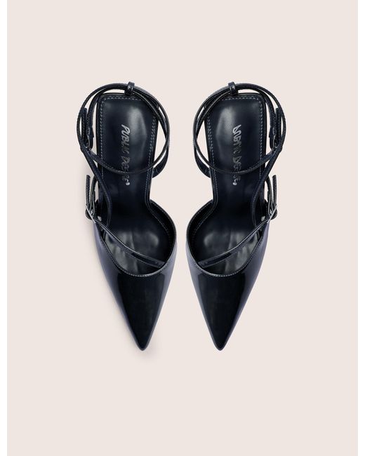 Public Desire Natural Idol Navy Patent Buckle Strappy Detail Stiletto Court High Heels