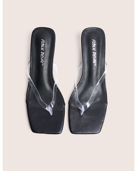 Public Desire Natural Everlast Black Perspex Thong Flip Flop Heels