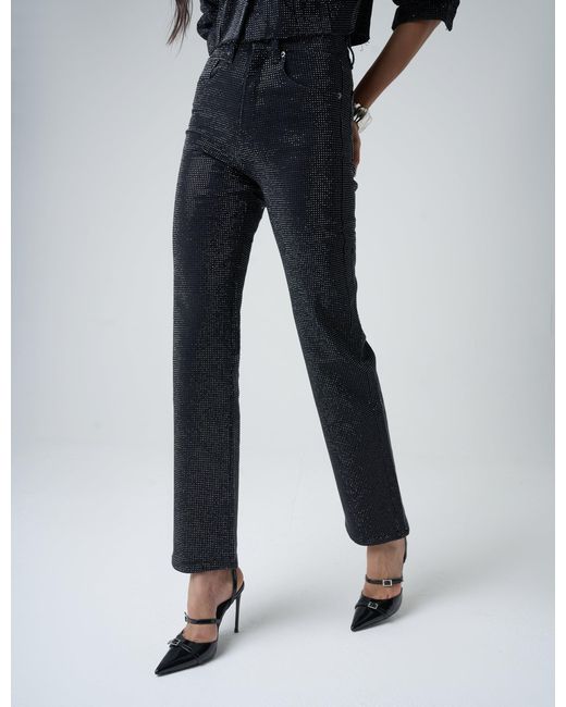 Public Desire Multicolor Diamante Straight Fit High Rise Denim Jeans Black