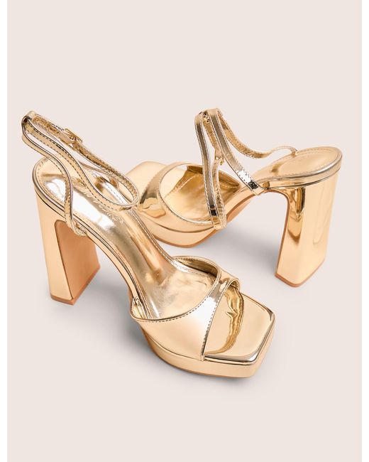 Public Desire Natural Resist Gold Peep Toe Barely There Platform Heels
