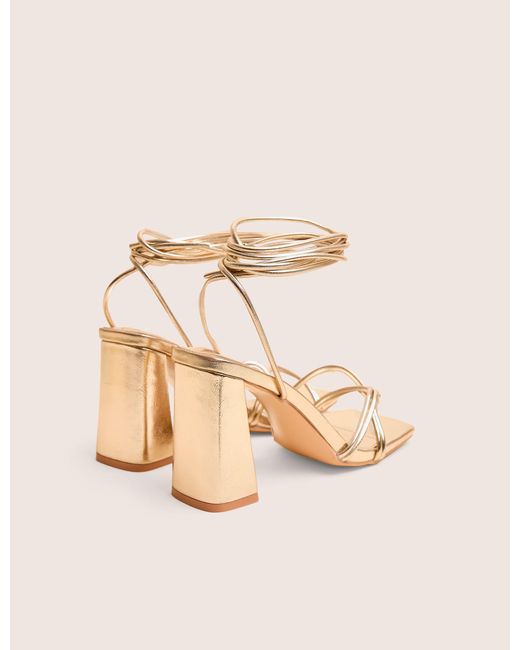 Public Desire Natural Schiffer Gold Cracked Pu Lace Up Block Heels