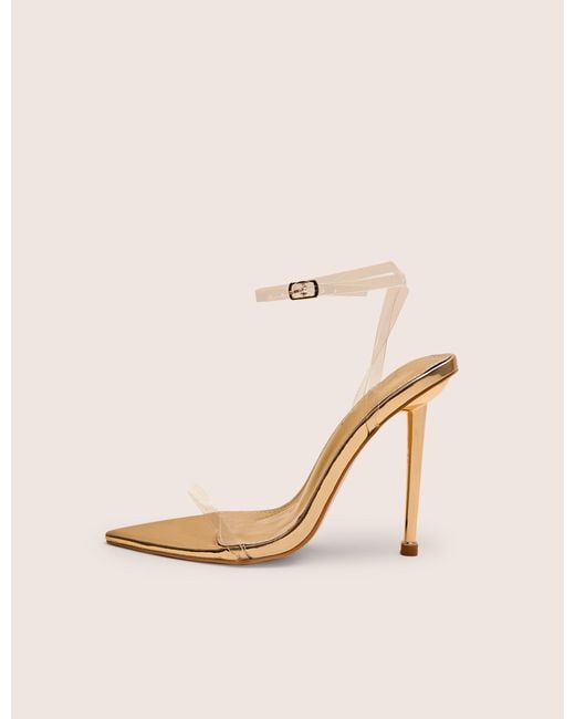 Public Desire Pink Legacy Perspex Mirror Gold Clear Barely There Stiletto High Heels