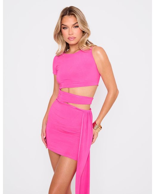 Public Desire Asymmetric Drape Cut Out Detail Mini Dress Hot Pink