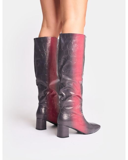 Public Desire Tamira Red Ombre Block Heel Knee High Boots