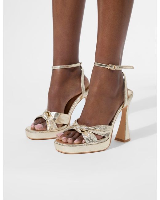 Public Desire Multicolor Trendsetter Cracked Gold Pu Knot Detail Flare Platform Heels