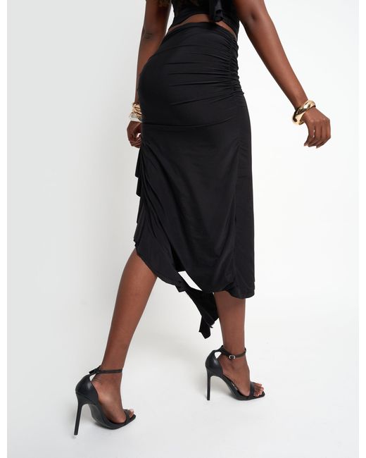 Public Desire White Drape Detail Luxe Slinky Maxi Skirt Black
