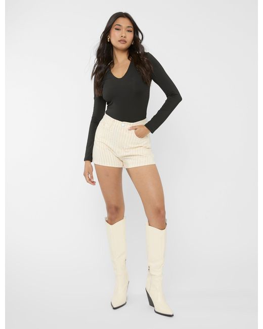 Public Desire Black High Waist Diamante Embellished Shorts Cream